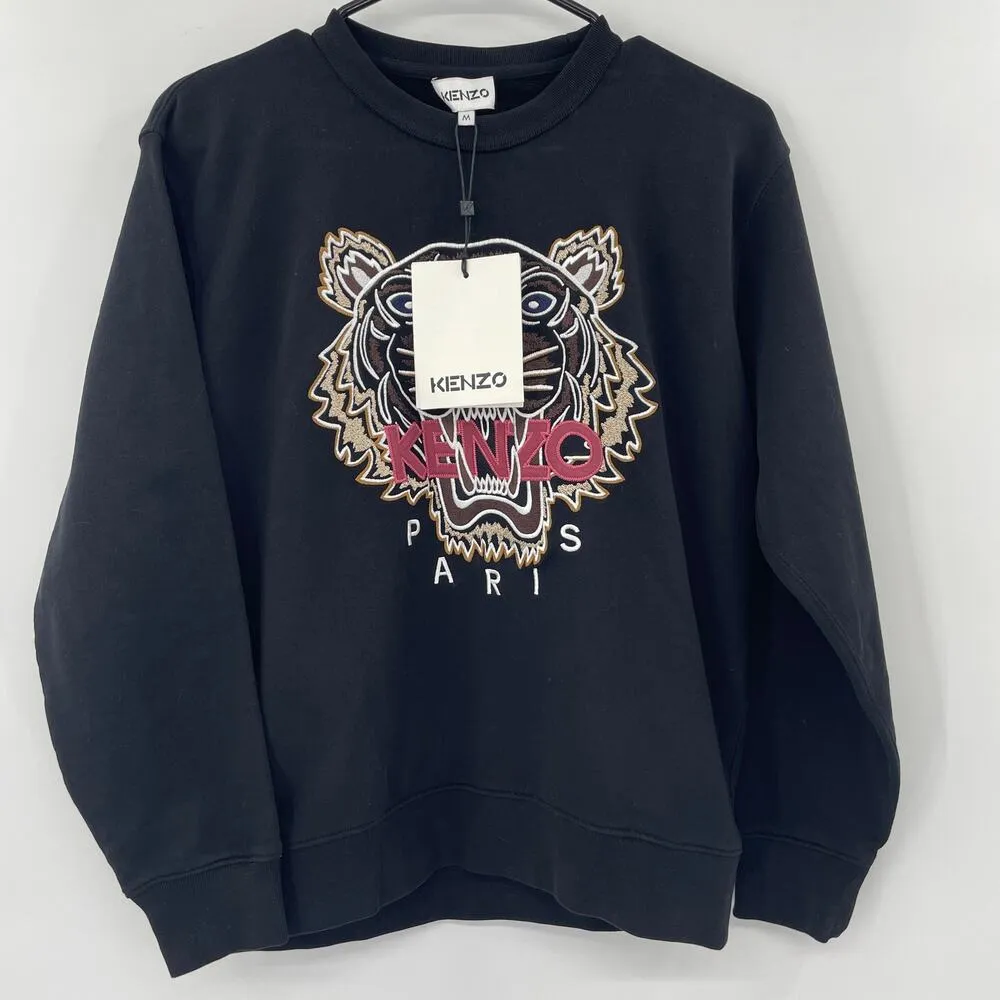 NWT Kenzo Paris Varsity Pullover Sweatshirt Size Medium Embroidered Tiger $395 Black - Image 4
