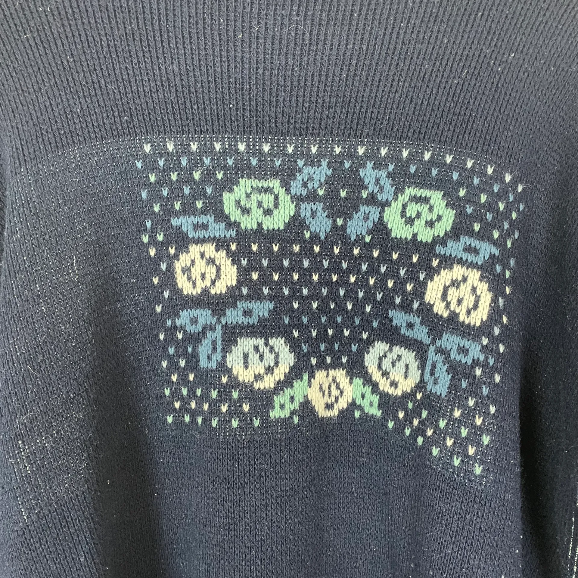 Vintage Donna Scott Woman's XL Blue Winter Mixed Print Mock Neck Sweater Christmas - Image 6