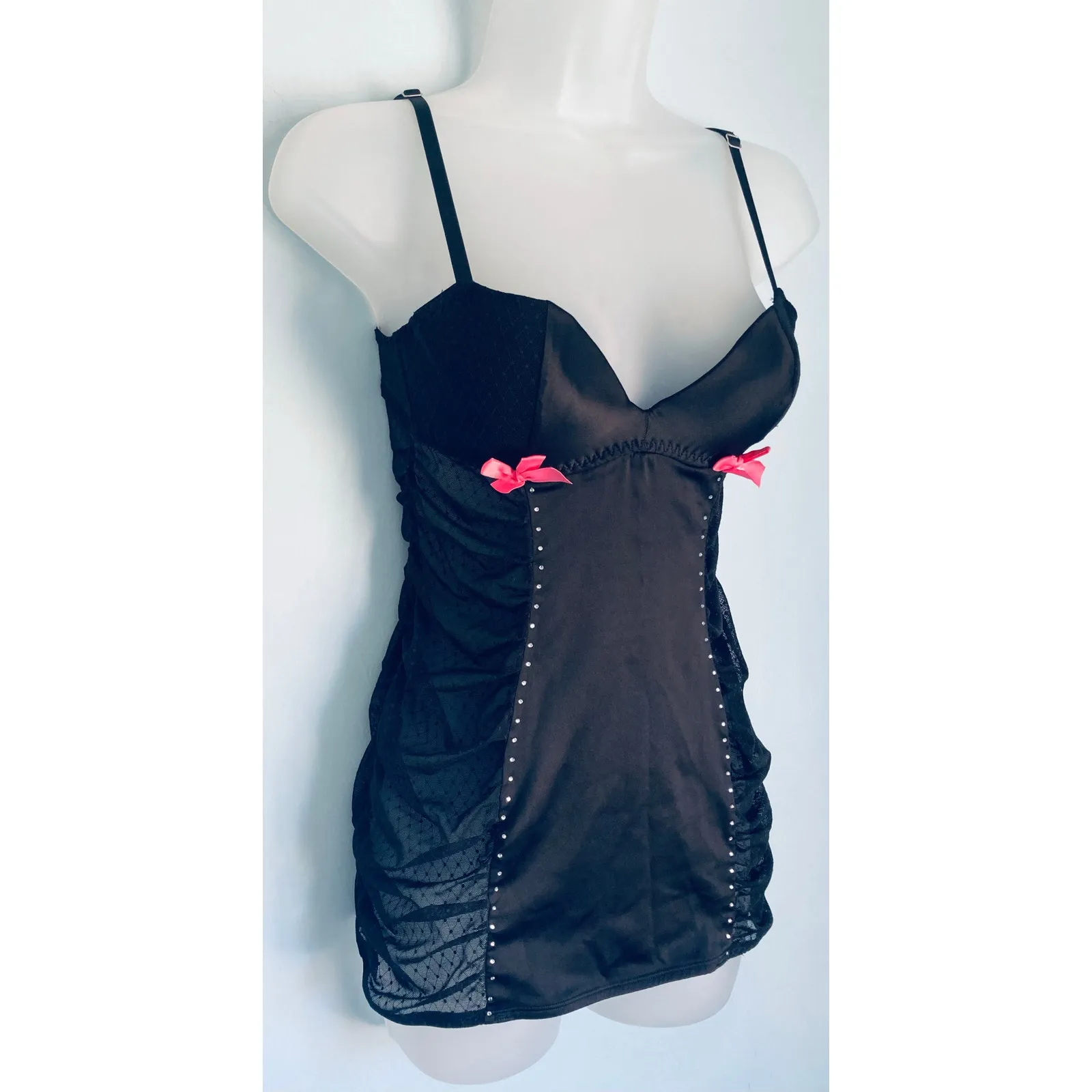 Vintage Victoria's Secret Babydoll Black and Pink 34B - Image 2