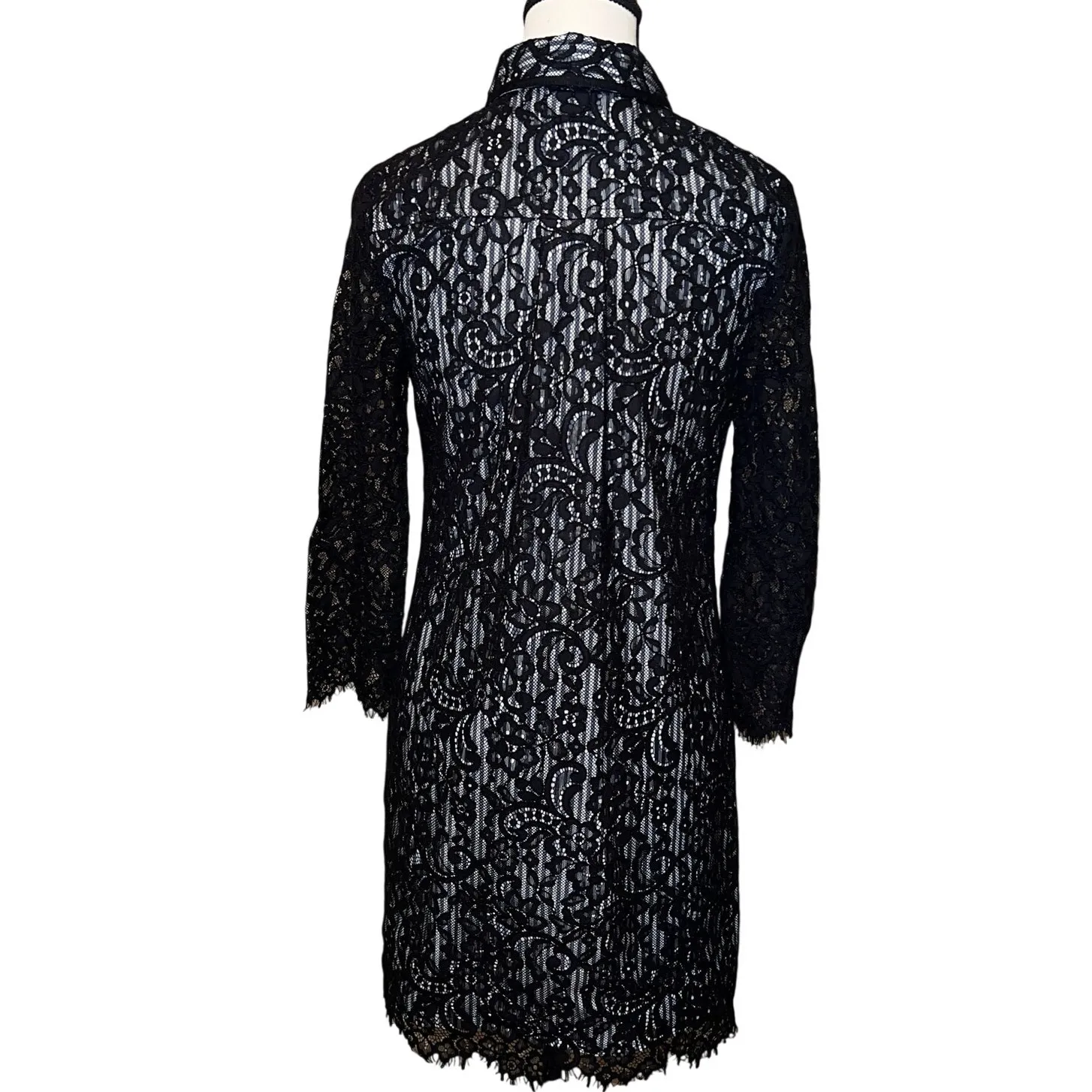 Vineyard Vines Hadley Black Lace Overlay Navy White Pinstripe Shirt Dress Size 0 - Image 3