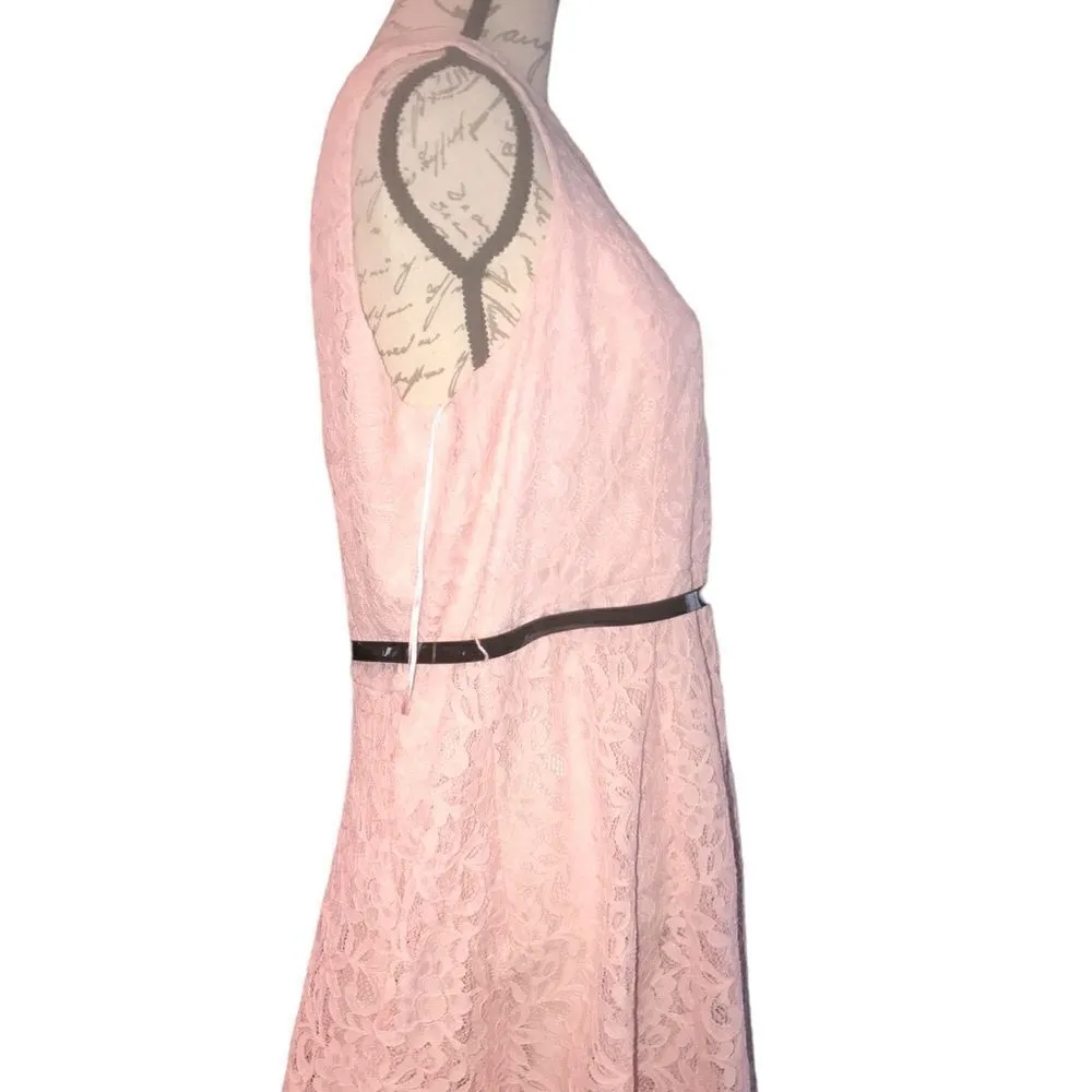 Ellie Size XL Pink Lace Dress with Black Belt - Image 6