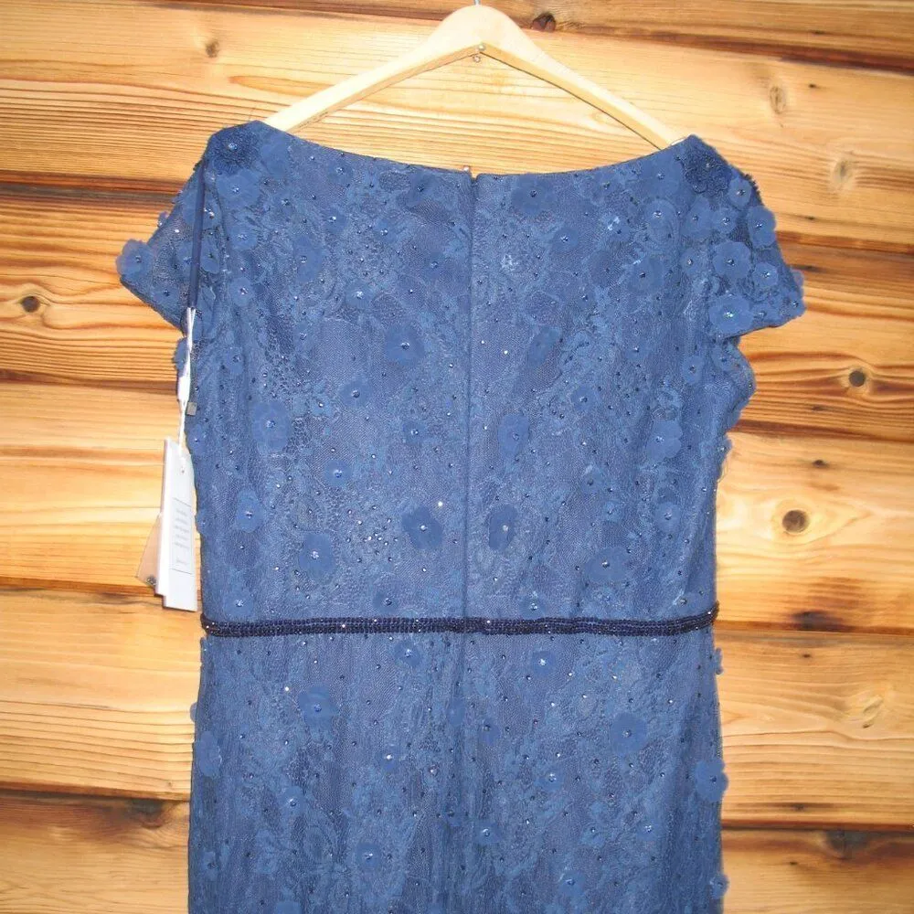 MAC DUGGAL 67711 Navy Floral Applique Boat Neck Cap Sleeve Gown - Image 11