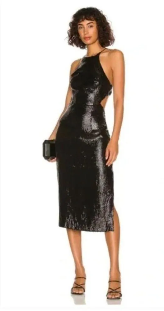 NEW  Easton Open Back Sequin Midi Slip Dress Black, Size 4 New w/Tag $220 - Image 2