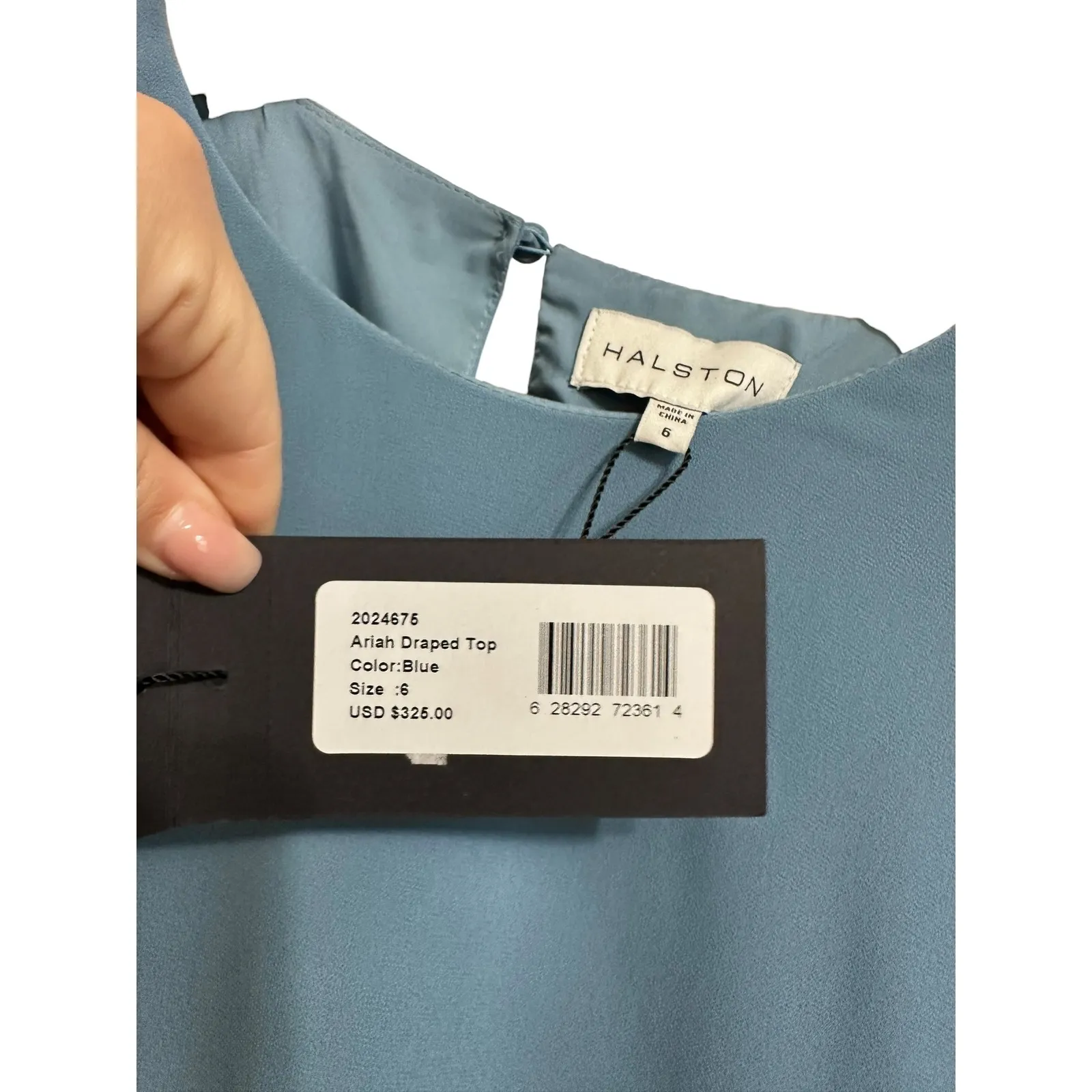 Halston Ariah Draped Asymmetrical One Shoulder blue Top Size 6 $325 NEW - Image 5