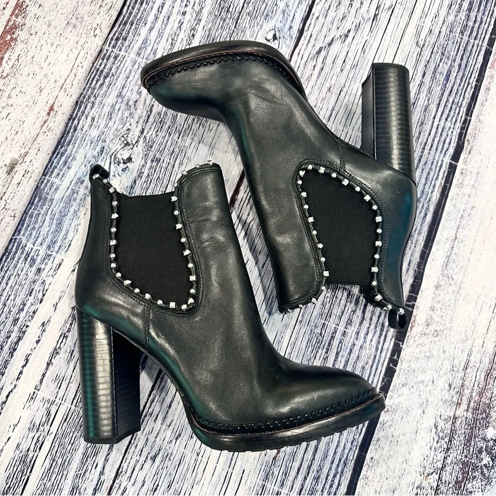 Sam Edelman Black Leather Studded Heeled Ankle Boots - Image 2