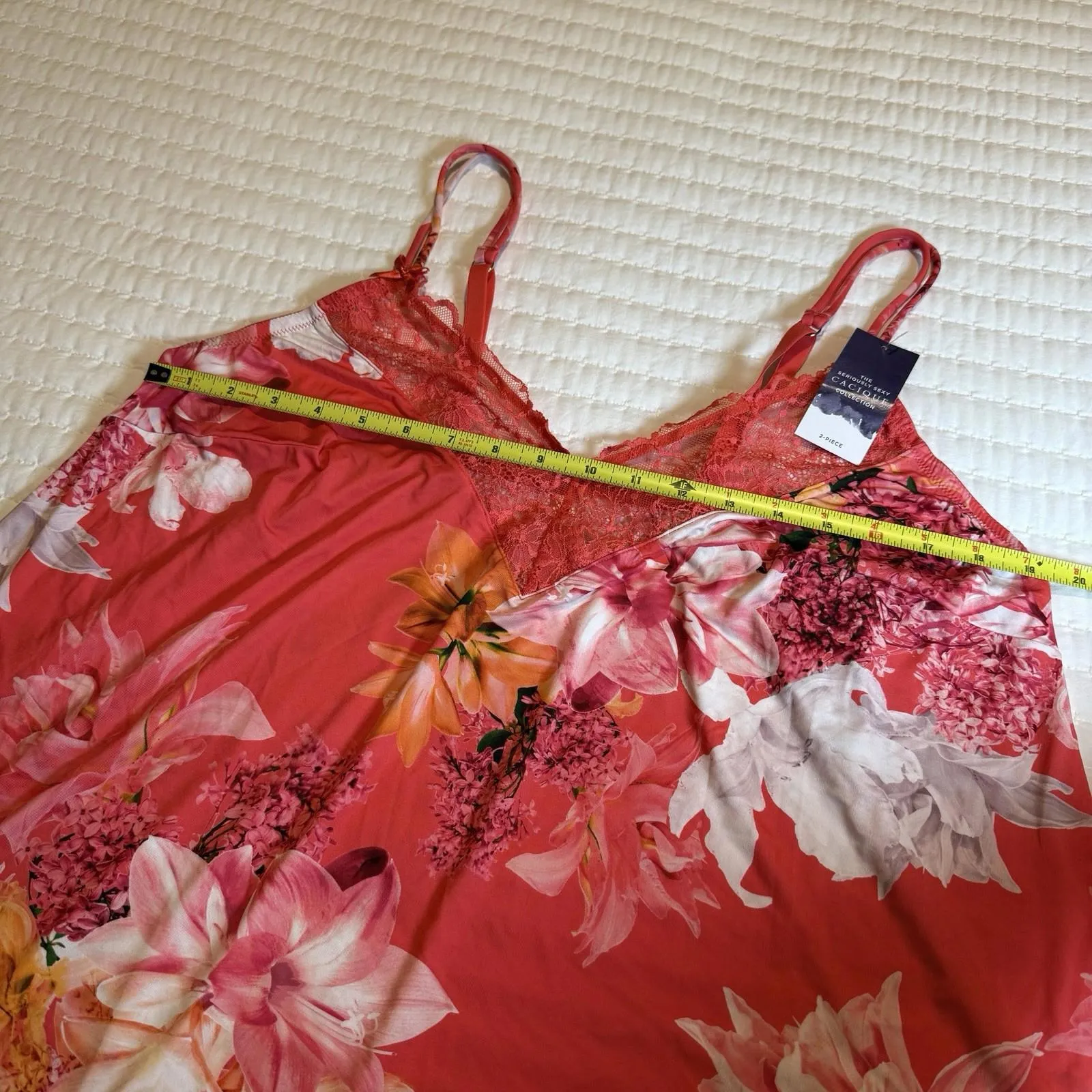 Cacique PJ Pajama Cozy Cami Top Sz 18 / 20 Red Floral Lace Trim - Image 5