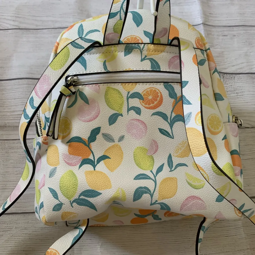 Vibrant Citrus Pattern Women's Faux Leather Backpack from Parfois (Euro brand) Orange - Image 11