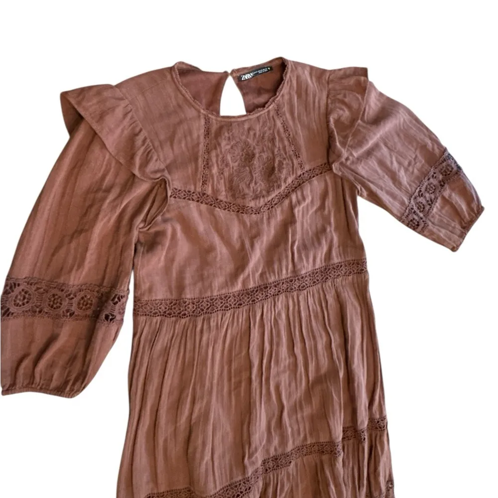 ZARA  Dark Brown Embroidered Maxi Dress - Image 5