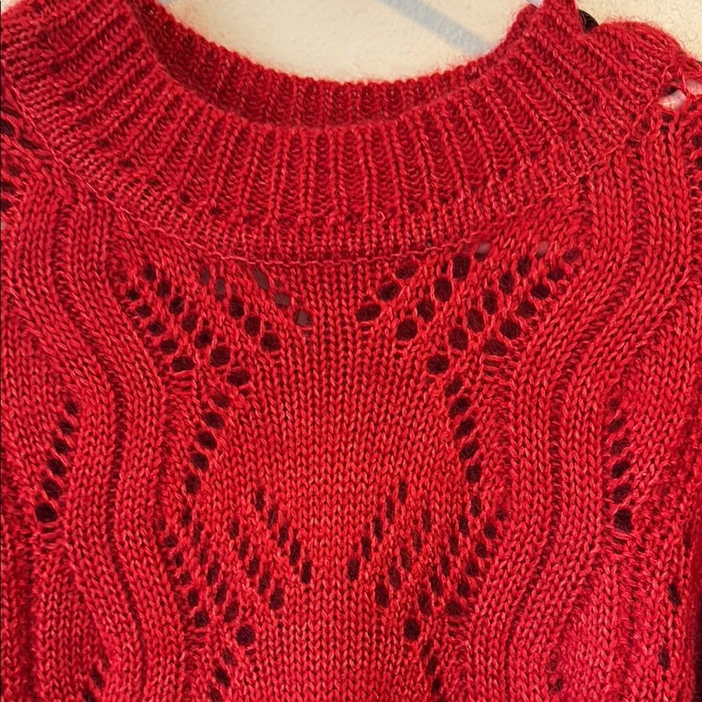 ba&sh Numa Rouge Lady Pullover Cable Eyelet Crew Neck Sweater Red US 6 Small - Image 4