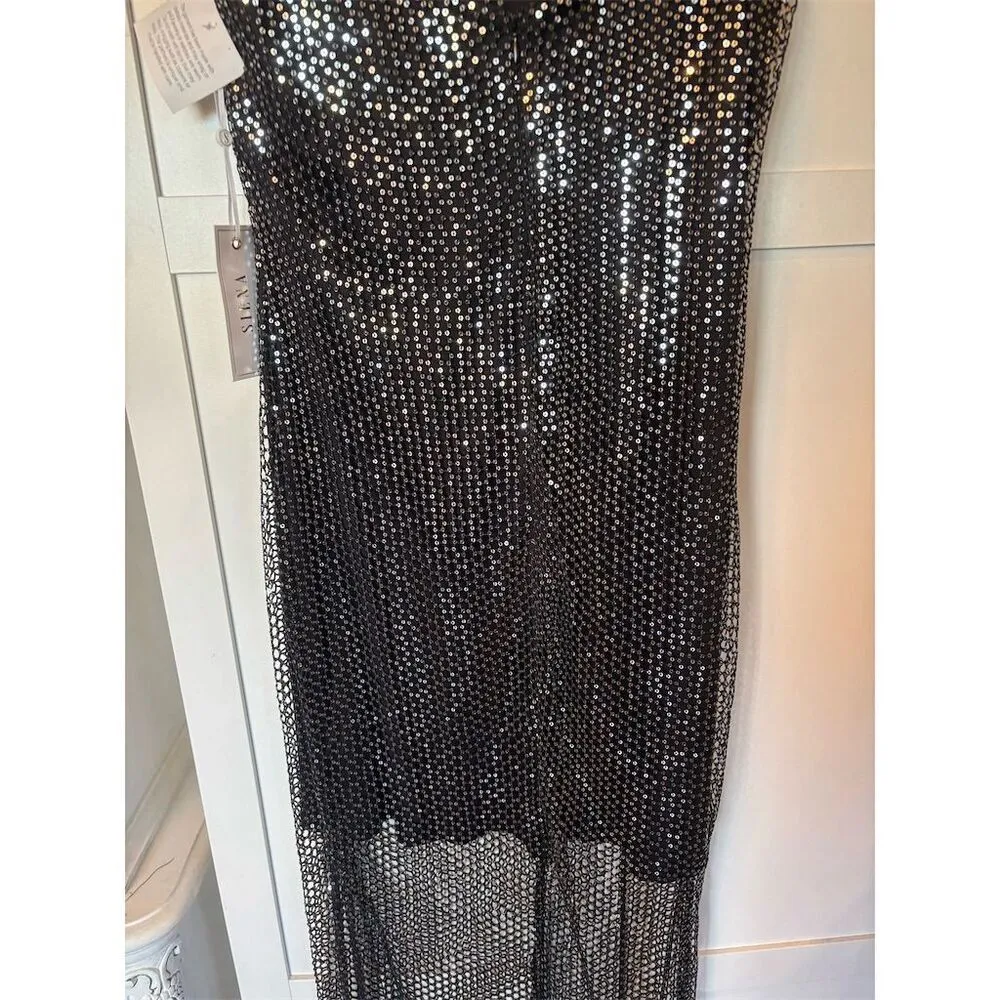 Women's Black Siena Sequin Mesh Maxi Dress Size 6 Party Cocktail Black - Image 7