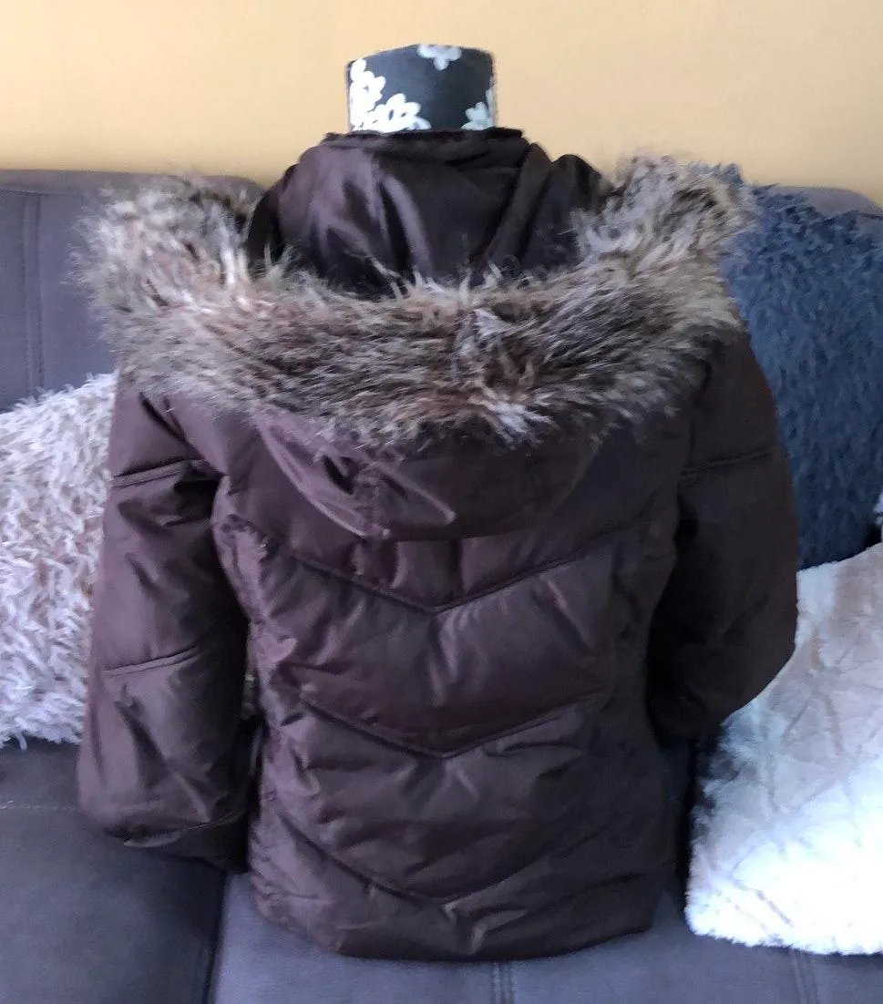 Brown Puffer Jacket with Hood Size Medium - Image 4