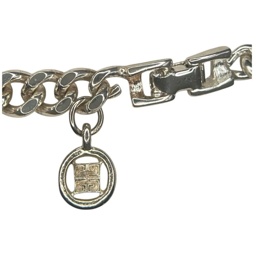 5/16 " X 16" GIVENCHY VINTAGE DESIGNER SILVER TONE NECKLACE CHAIN FAUX AMBER - Image 6