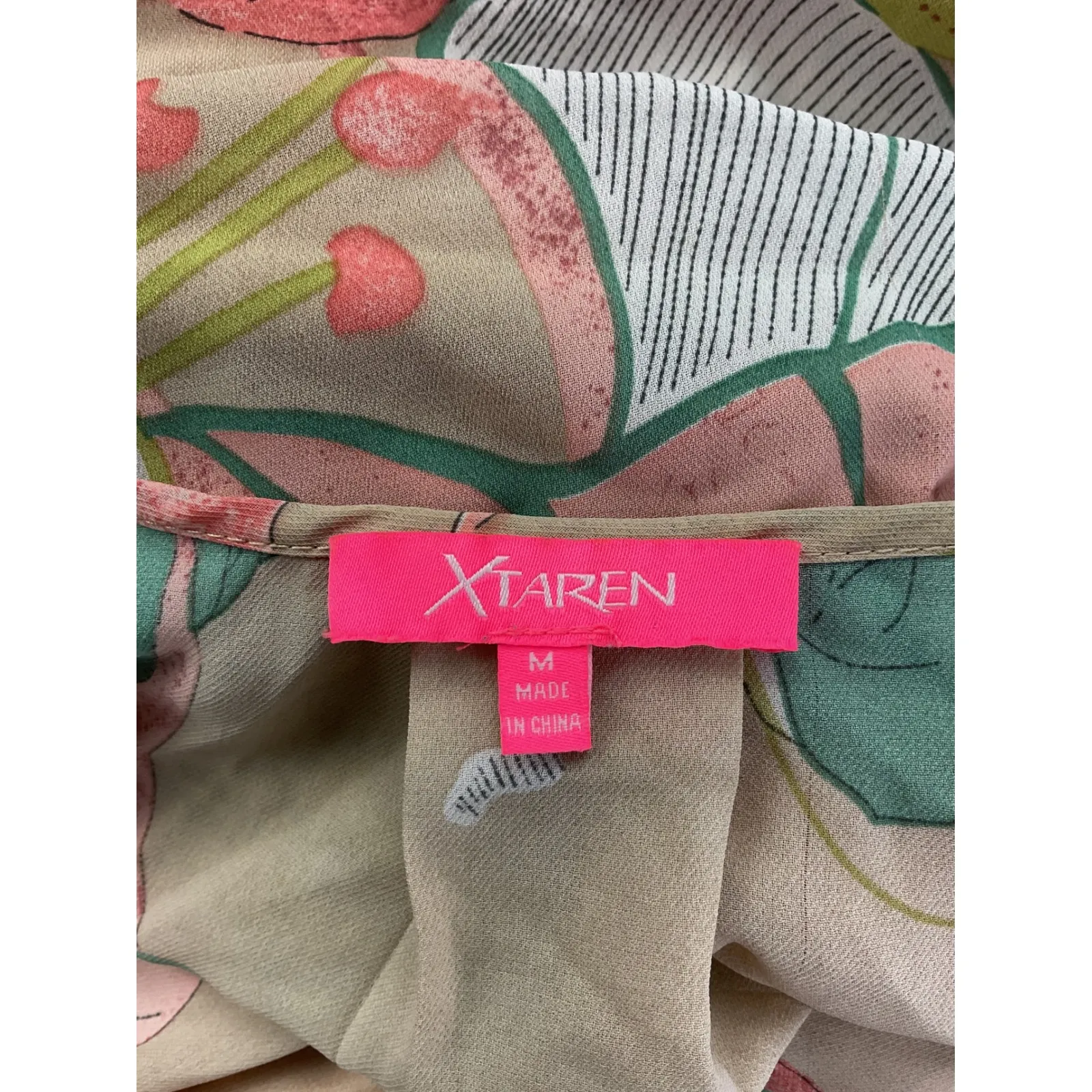 Xtaren Floral Print Maxi Wrap Dress Long Sleeve Belted Bohemian Beige Pink M - Image 7