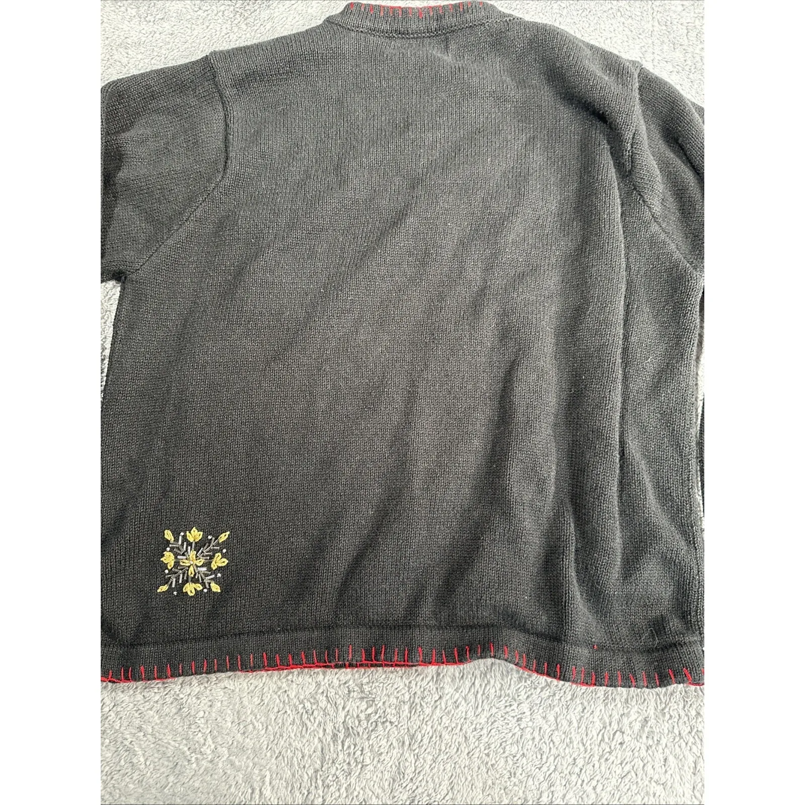 BP Design Sweater Women's SZ XL Applique Teddy Bears Embroidered Granny Core Black - Image 11