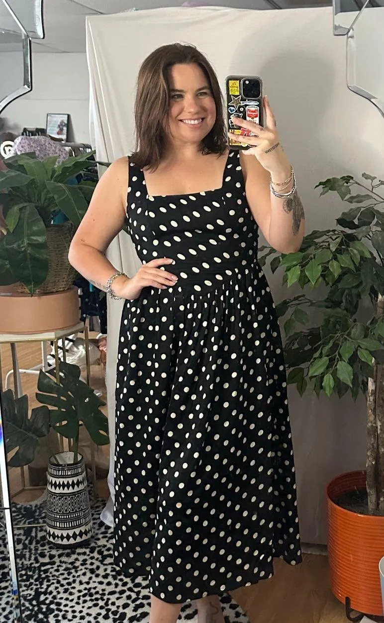 Urban Outfitters Polka Dot Midi Dress Black NWT small - Image 3