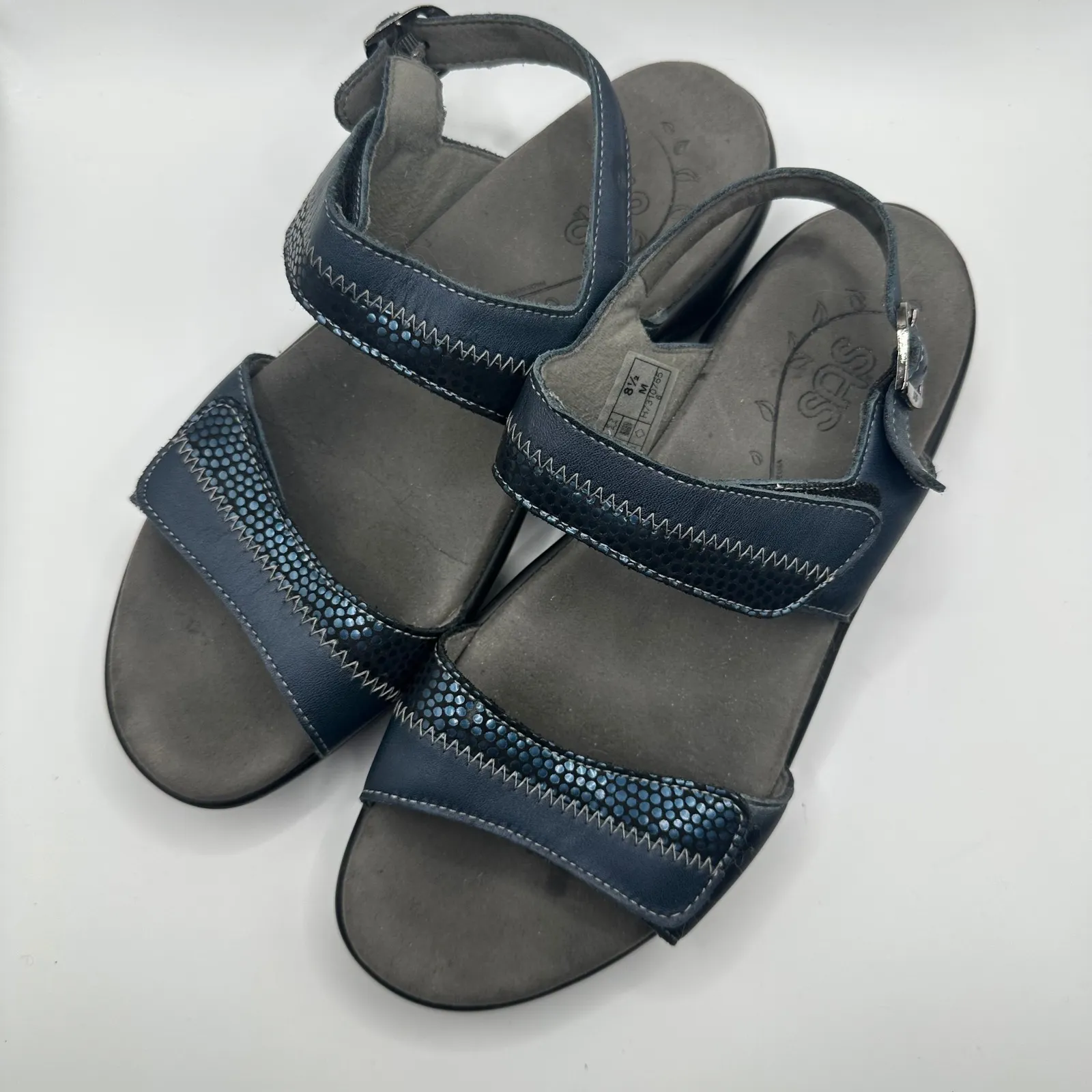 SAS Women Blue Leather Metallic Accent Comfort Walking Sandals Size 8.5M - Image 2