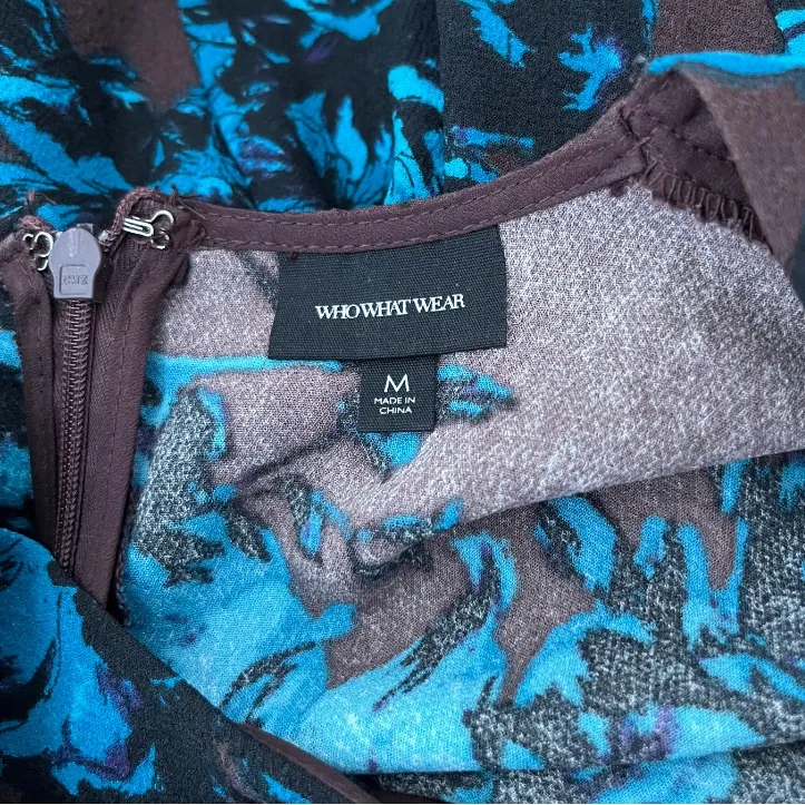 Who‎ What Wear Turquoise and Brown Floral Fit and Flare Dress - Image 2