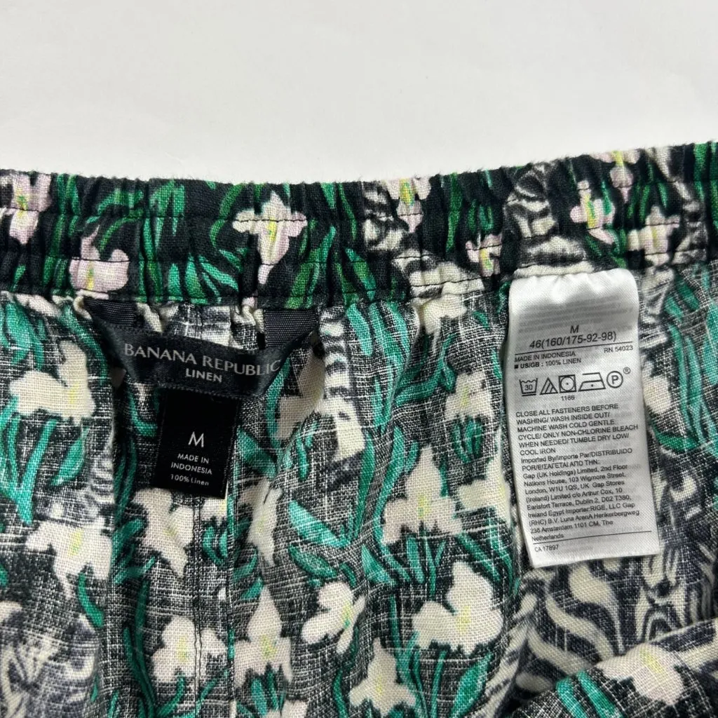 Banana Republic Black Zebra Floral Print Linen Cropped Pant M - Image 4