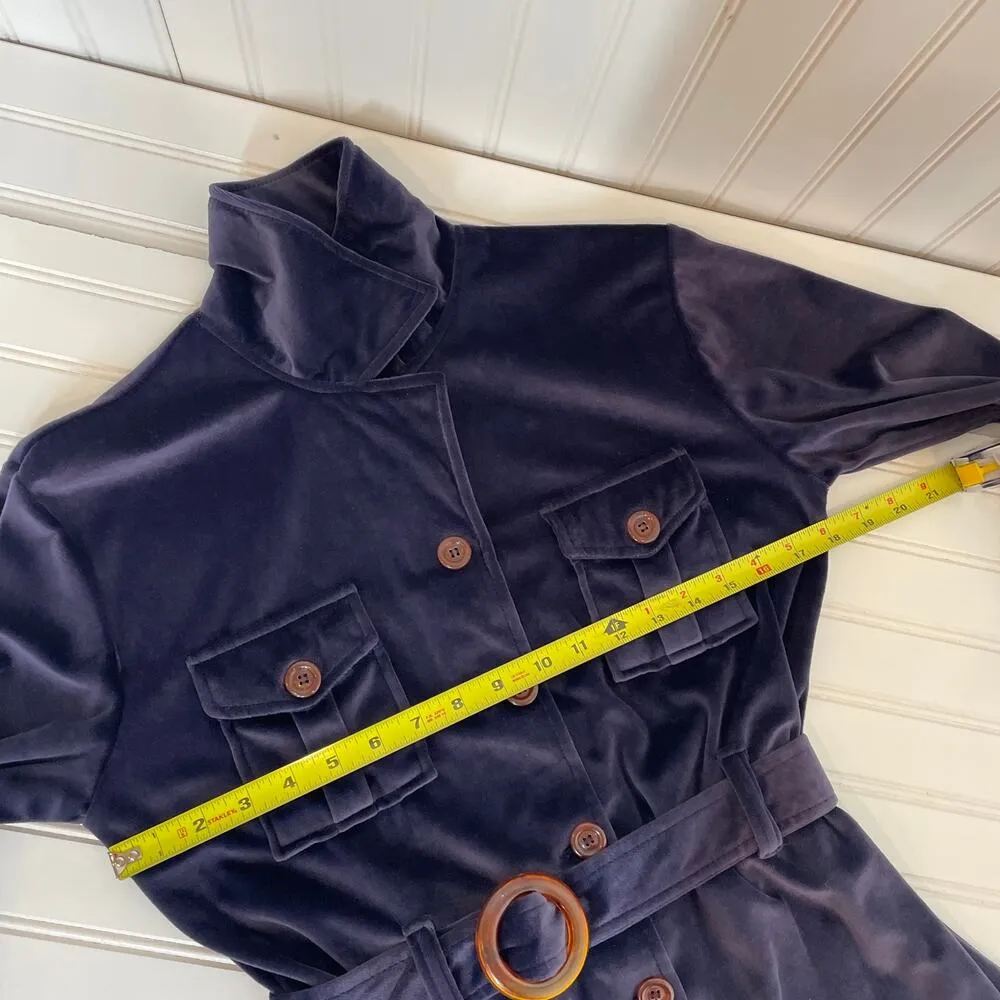 One Step Up Women’s Velour Purple Belted Button Down Shirt Size S - Image 6