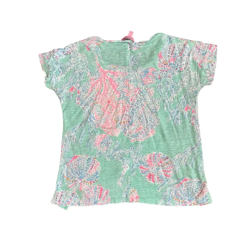 Lilly Pulitzer Mikela Linen Top Short Sleeve Minty Fresh Fansea Size XS - Image 3