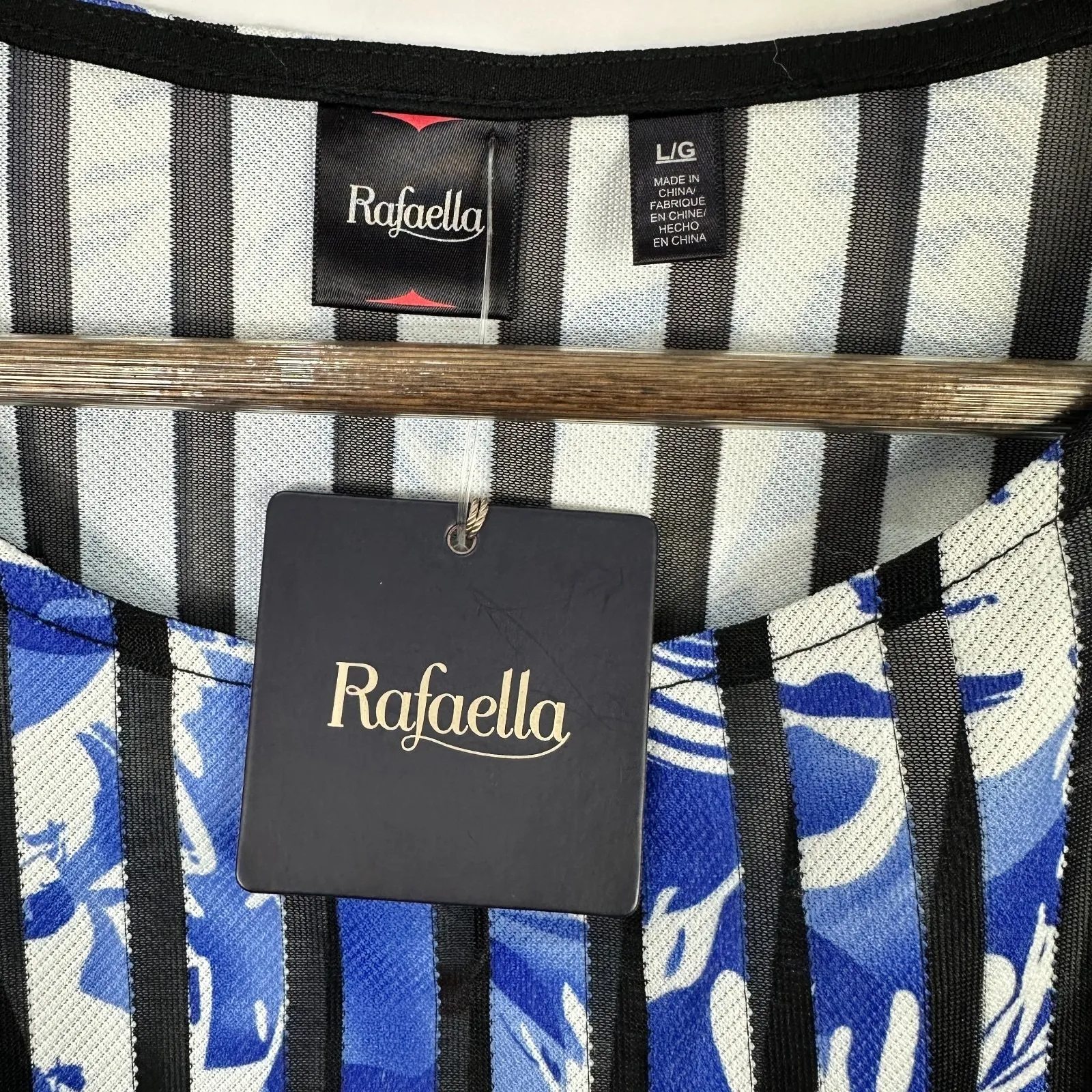 Rafaella Top L Blue White Stripe Abstract Print Resort Coastal Chic Art Dopamine - Image 2