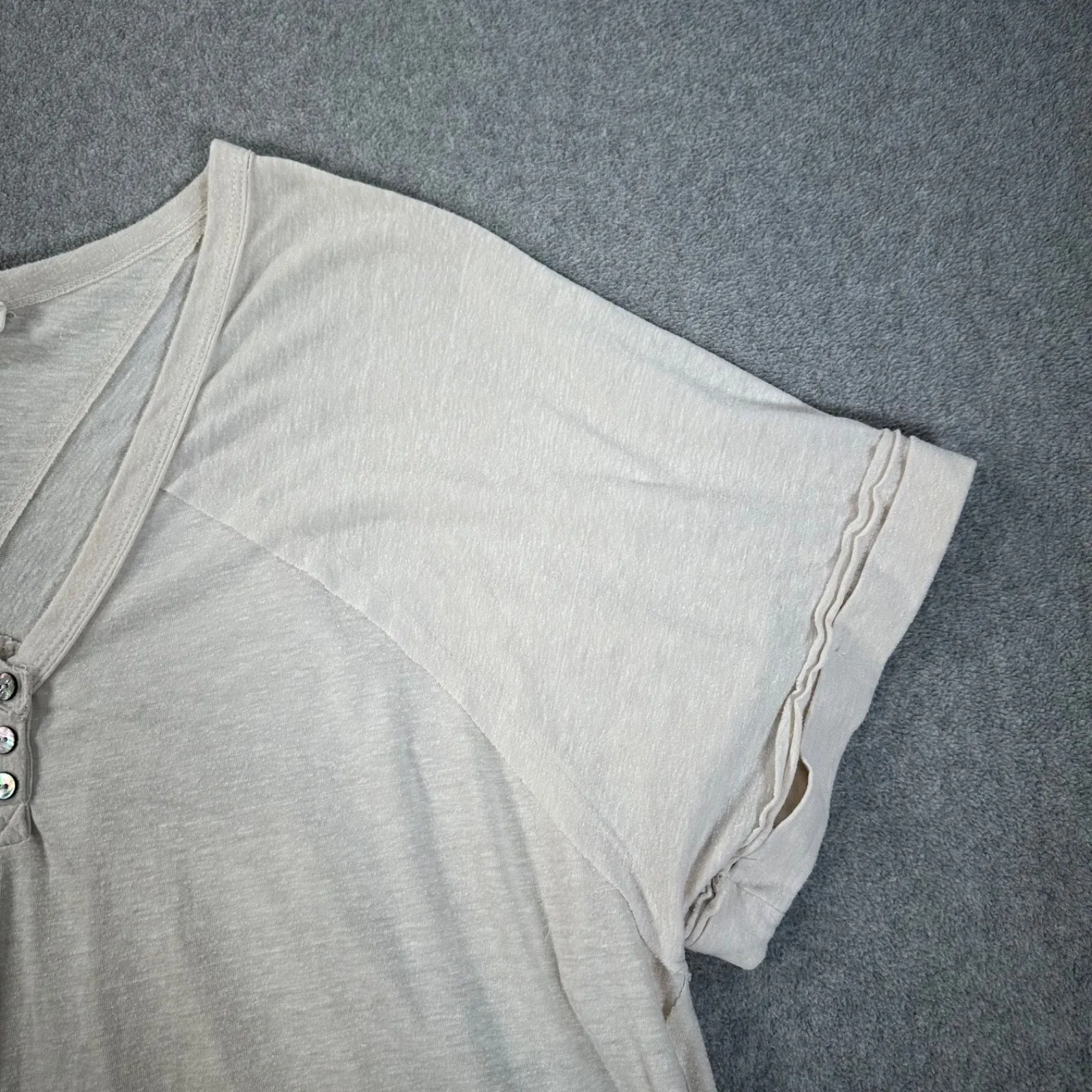 By Together Oversized Henley Tee Shirt Short Sleeve Women's Small Beige V-Neck - Image 2