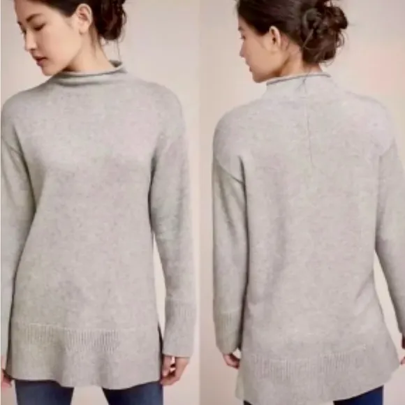ANTHROPOLOGY MOTH Saskia Oversized Gray Mock Turtleneck Long Sweater Sz XS - Image 2
