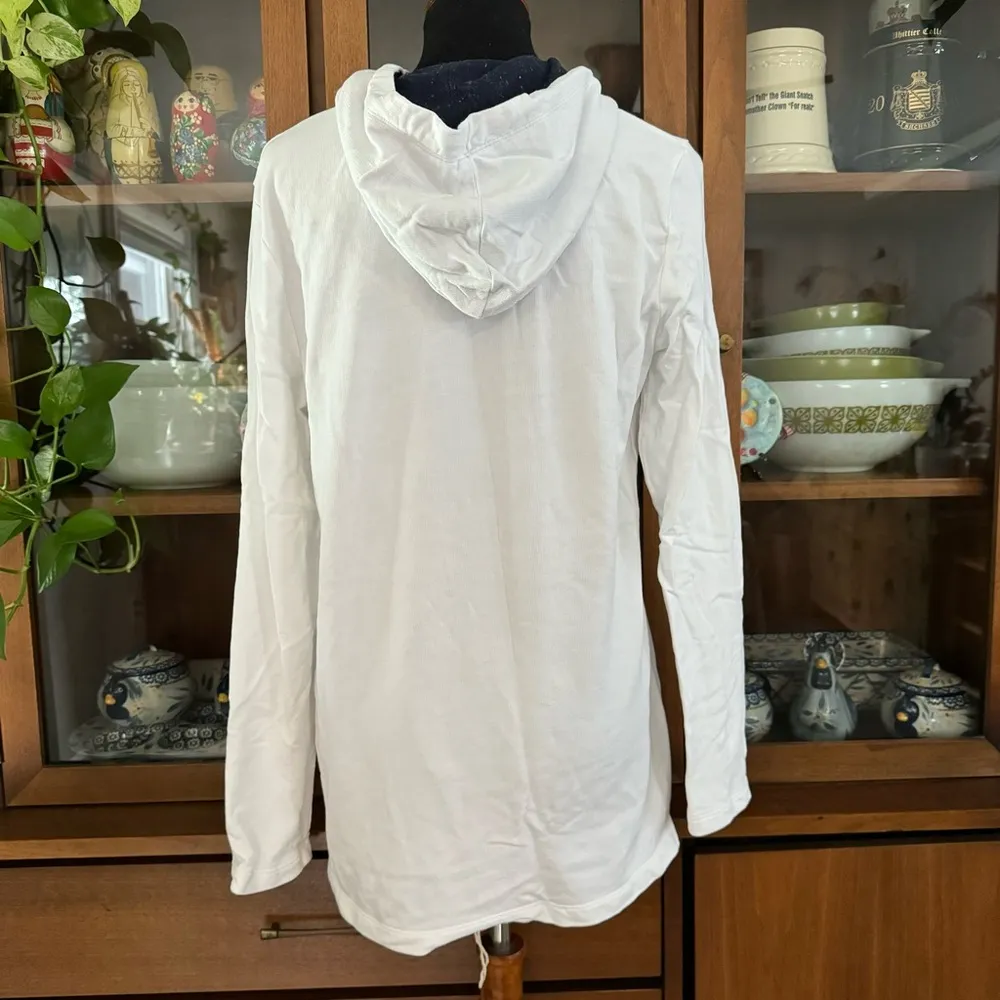 L.L. Bean White 1/4 Button Down Lightweight Hoodie Sweatshirt Size M - Image 4