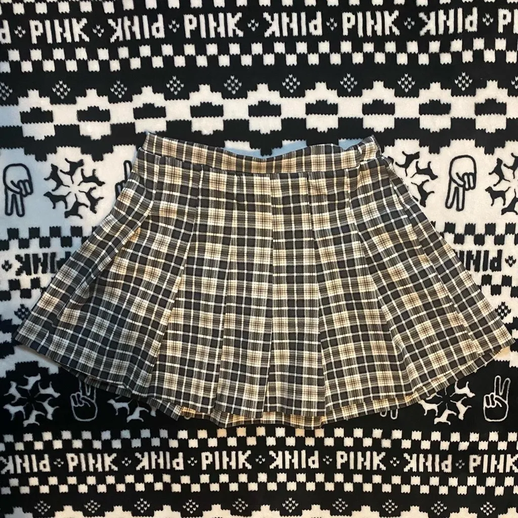 Joe Benbasset whimsical dark academia beige & brown plaid vintage mini skirt - Image 4