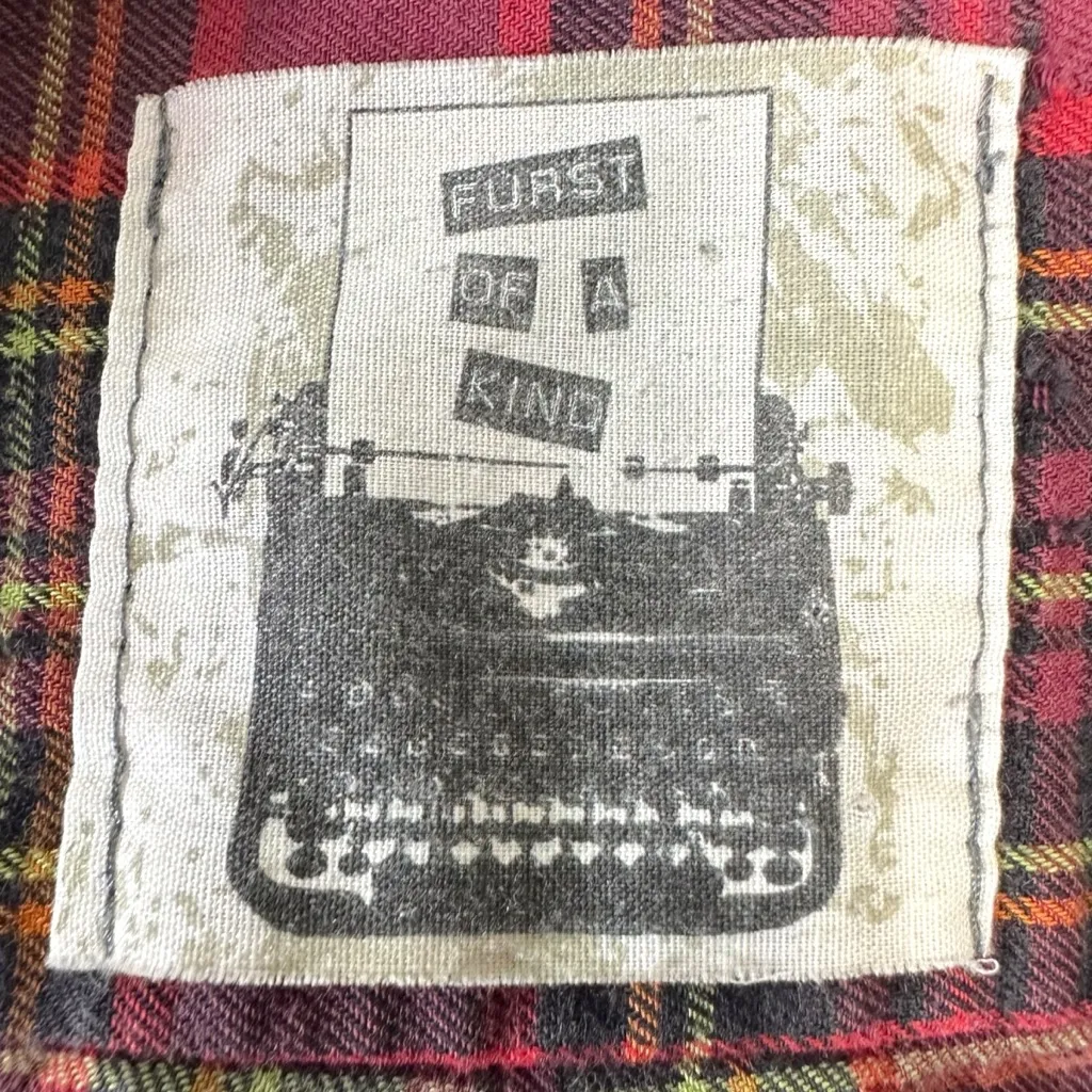 Vintage 90s Grunge Reworked Oversized Hoodie Button Down Tartan Plaid Shirt OS Red Size L - Image 12