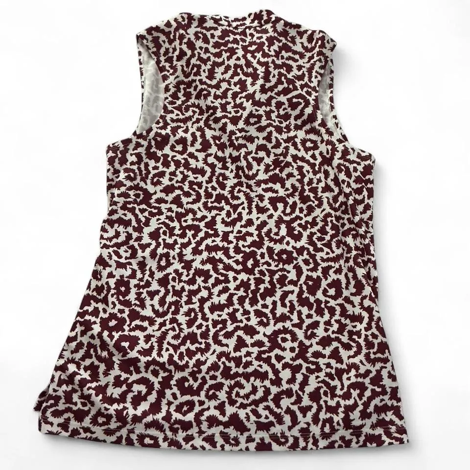 Nike Golf Sleeveless Mock Neck Top Animal‎ Print Burgundy White Casual Blouse - Image 2