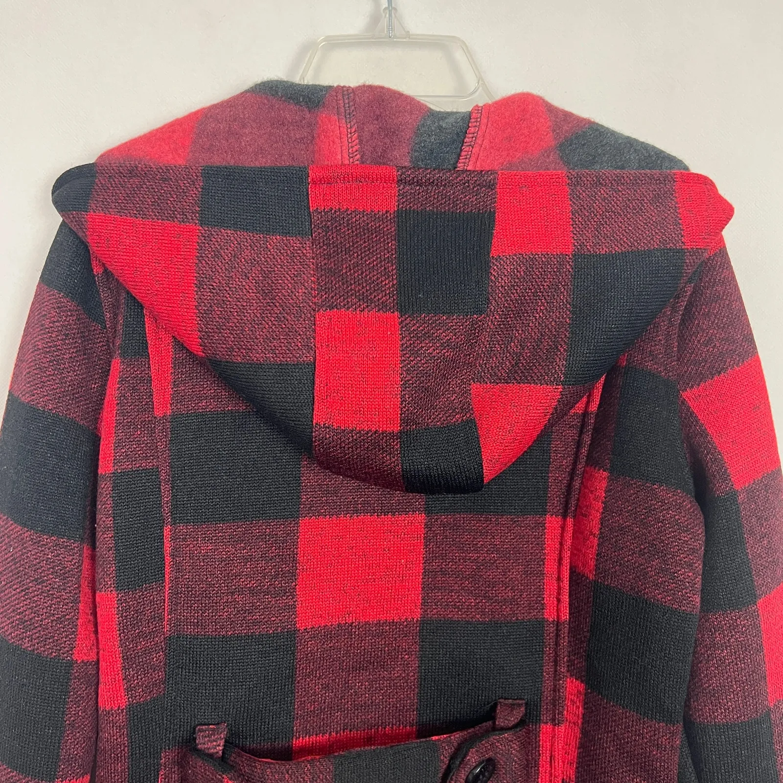 Madden Girl Red/Black Checkered Hooded Peacoat Size Small - Image 6