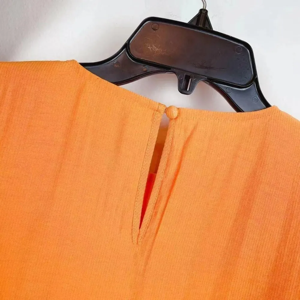 Moon River  Bubble Sleeve Tiered Mini Dress in Orange - Image 6