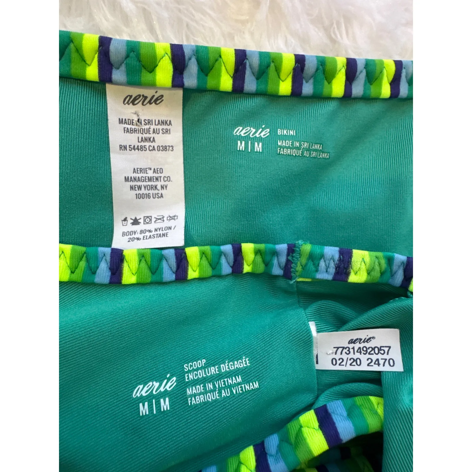 Aerie green blue navy and neon bikini scoop top and bottoms medium - Image 10
