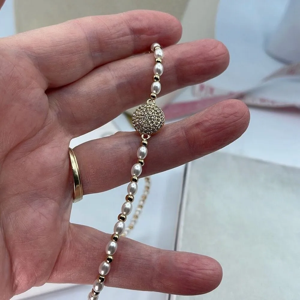 NWT Blanche & Co. fresh water pearl & round CZ pendant necklace Gold - Image 3