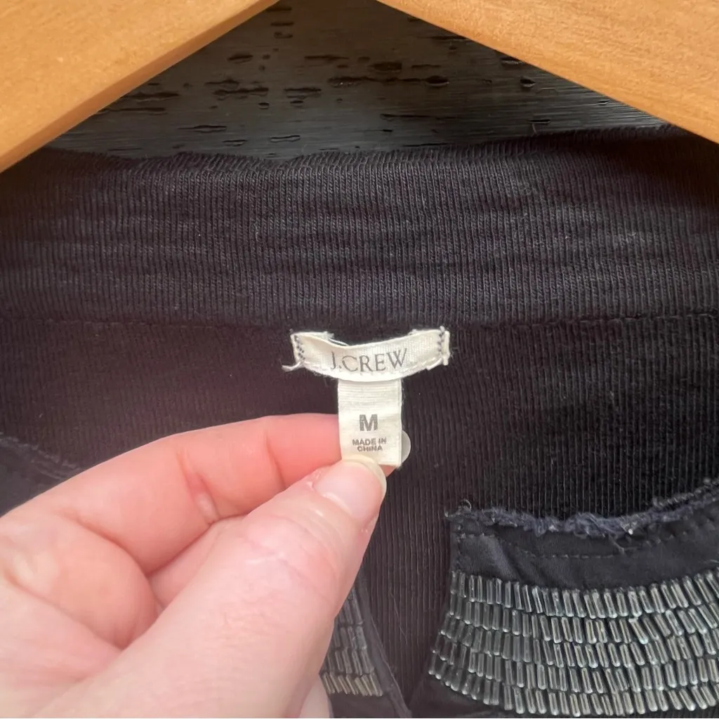 J. Crew Women’s Long Sleeve Black Cotton Beaded Cardigan Size M Classic - Image 2