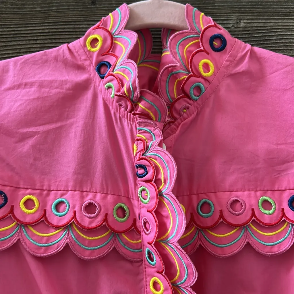 CeliaB NWT Alvis Fuchia Pink Scalloped Embroidered Tie Waist Midi Dress Size XS - Image 7