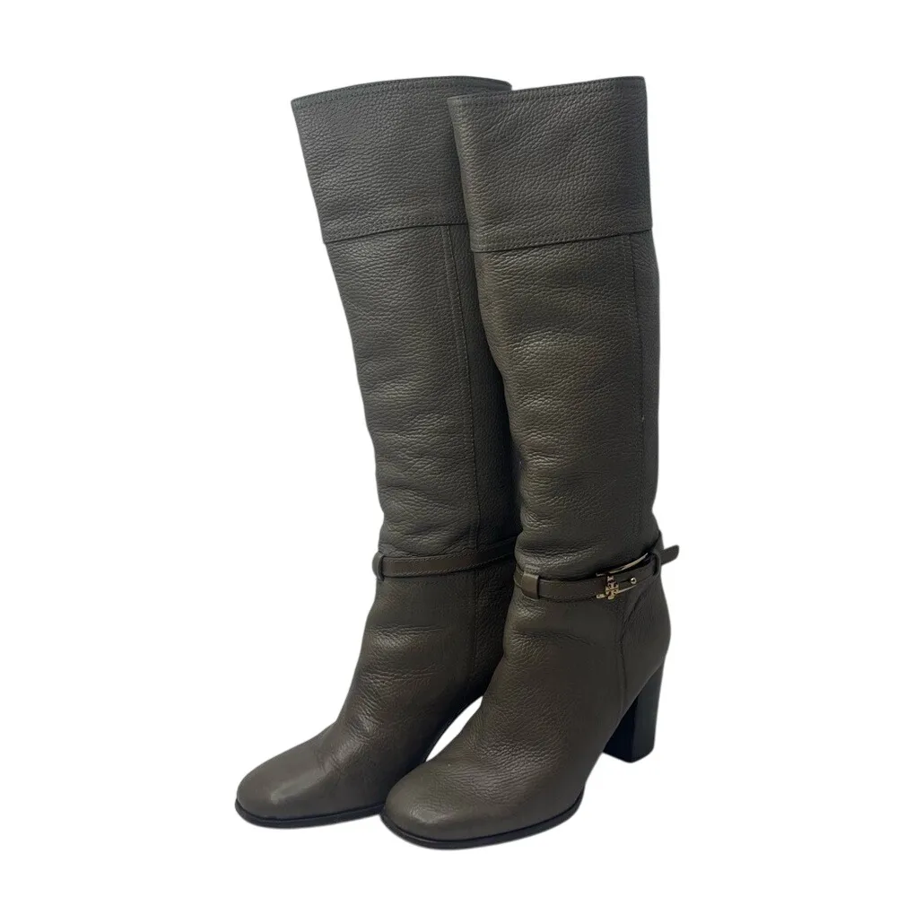 Pre-Loved Taupe Leather Riding Boots Block Heel Back Zip Tall Heritage Style 8.5 - Image 4