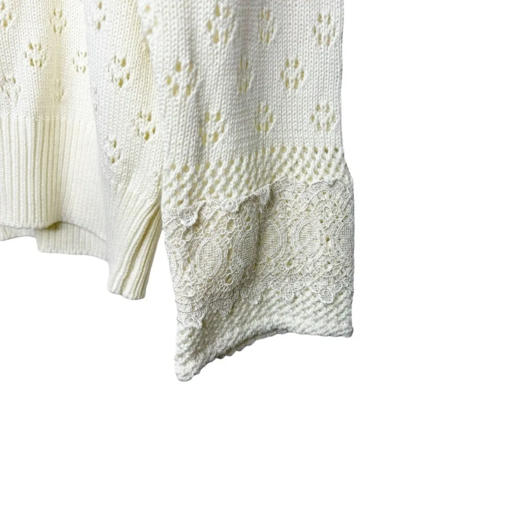 Storybook Knits Lovely Lace Cardigan Sweater Cream Large - Image 4