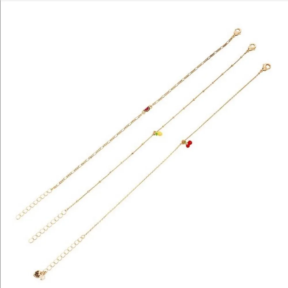 Betsey Johnson Mixed Fruit Charm Anklet Set, Gold - Image 3
