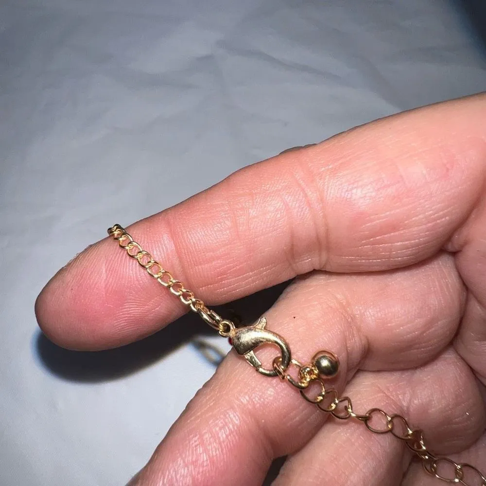 Dainty Gold Tone Rainbow Rhinestone Dangle Necklace - Image 6