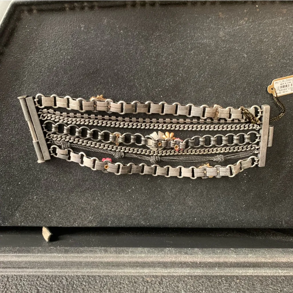 Juicy Couture Pam Gela Multi Chain Wide Floral Charm Bracelet Silver New - Image 6