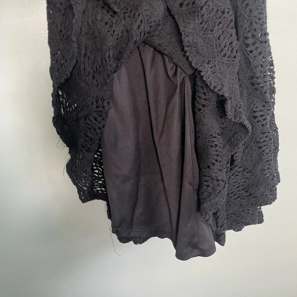 Kendall & Kylie Black Fit and Flare Keyhole Goth Lace Overlay Dress SZ M - Image 9