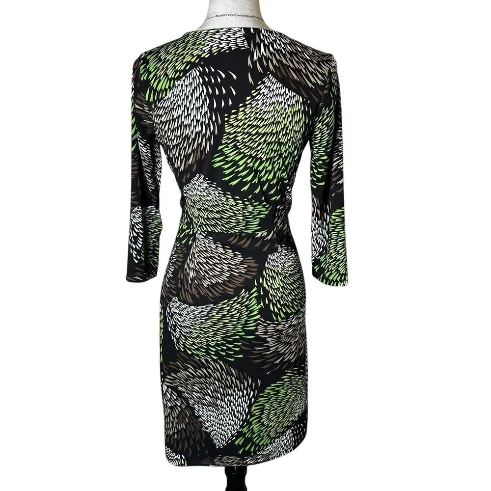 Ann Taylor Loft Faux Wrap Geometric Midi Dress Size 6 Petite Retro Y2K Office - Image 3