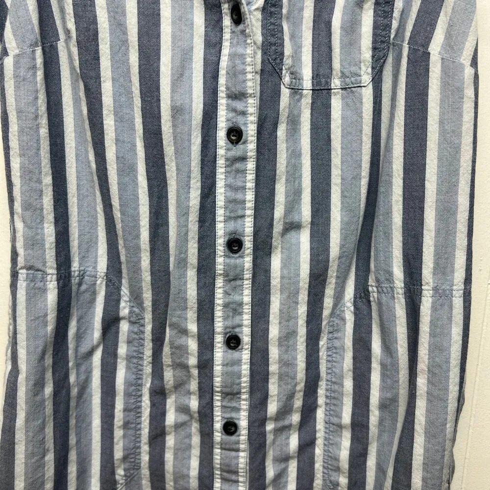 Toad & Co Organic Cotton Striped Button Front Sleeveless Shirt Dress Women's XS Blue - Image 4