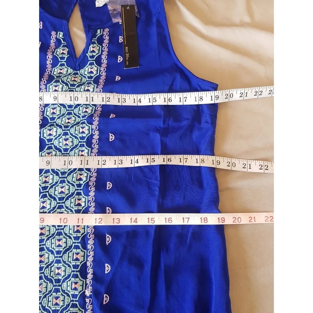 West 36th Womens Dress Sz Medium Blue Embroidery Ruffle Boho Bohemian Tribal - Image 12