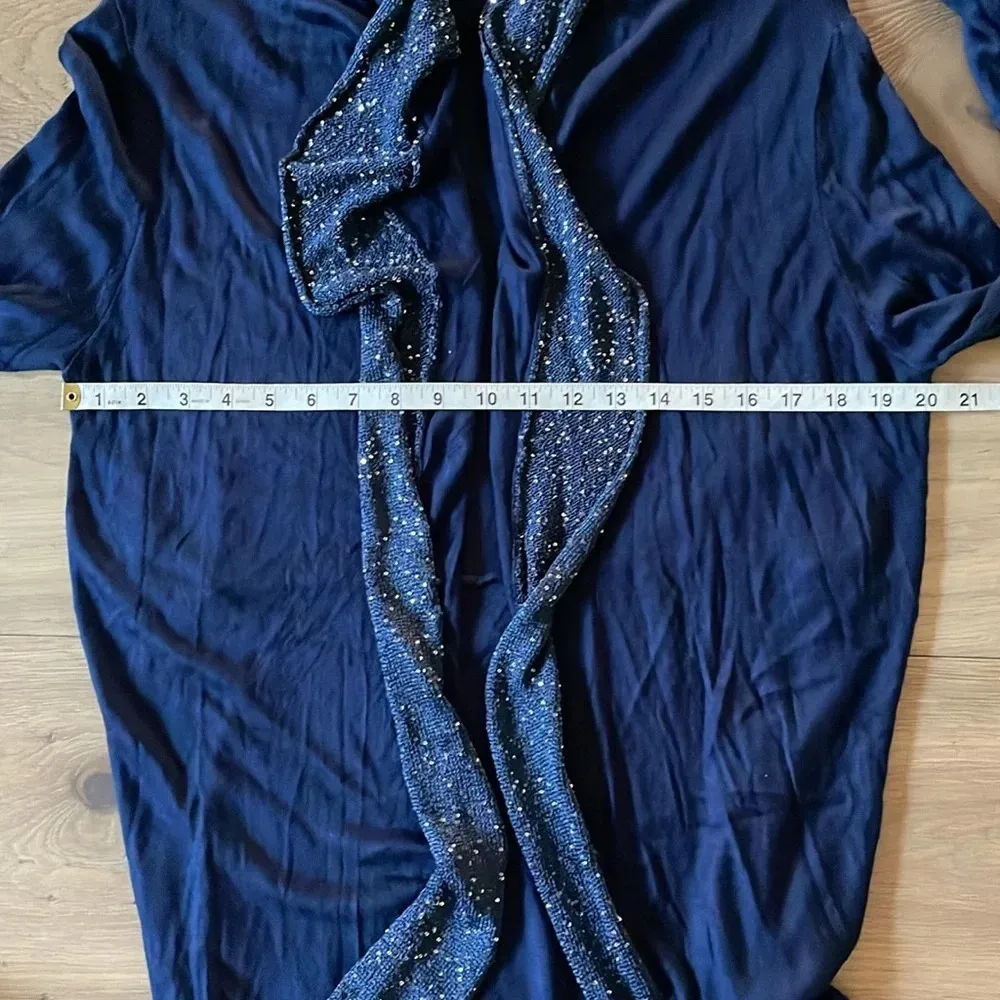 Soft Surroundings Navy Sequin Trimmed Open Duster Cardigan Large - Image 8