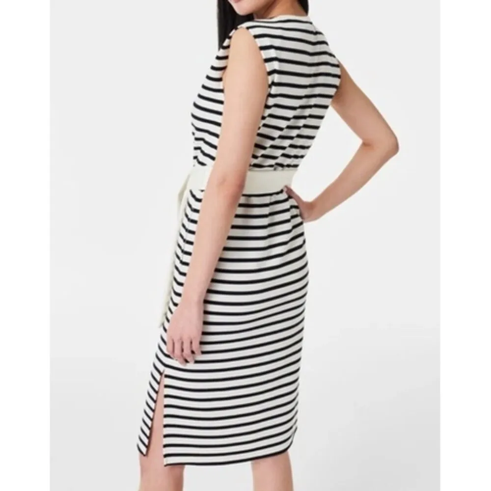Spanx AirEssentials Sleeveless Tie Waist Tank Dress Porcelain Deep Night Stripe - Image 2