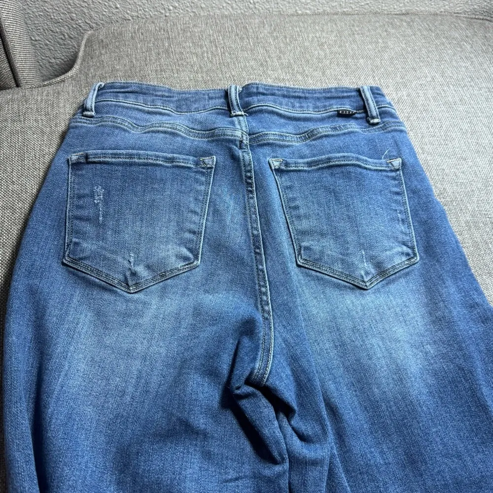 Risen Women’s Wide Leg Cropped Jeans Raw Hem Blue Denim High Rise Size Sz 9 - Image 9