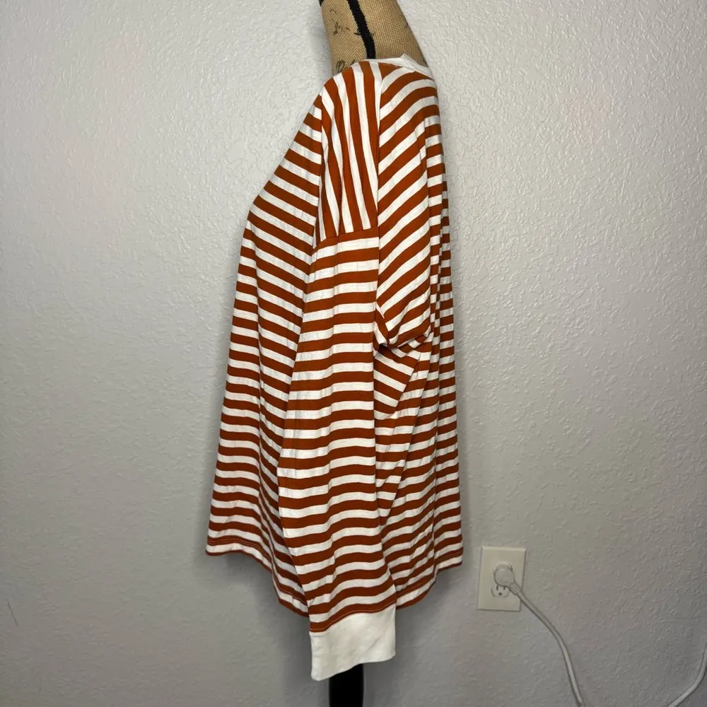 J Crew Factory Orange Long Sleeve Striped Tee Size 2XL Cotton Crew Neck Casual White - Image 9